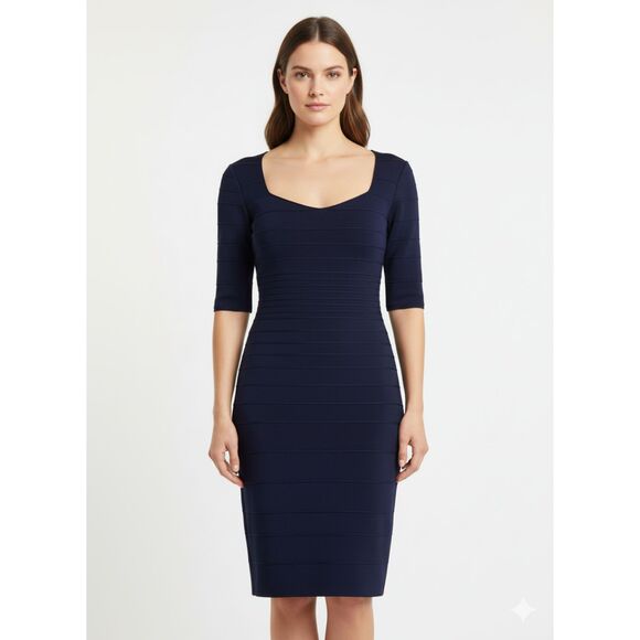 BISOU BISOU Navy Blue Bodycon Dress Size 16 Wedding Guest Career Cocktail Glam - Picture 1 of 6